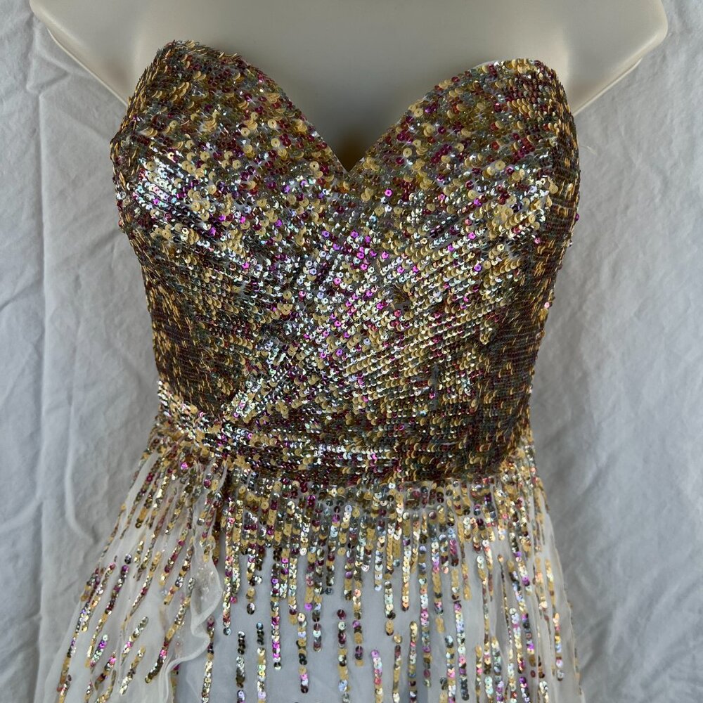 NWT Sherri Hill 8443 White Gold Strapless Formal Dress $278 - Picture 3 of 10